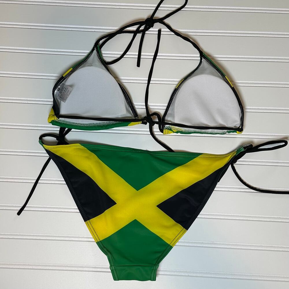 Women Jamaica Flag Bikini Set Tie Side Triangle 2 Piece Swimsuit M - Picture 3 of 6